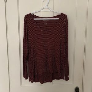 AEO Burgundy Striped Long Sleeve Slub Top